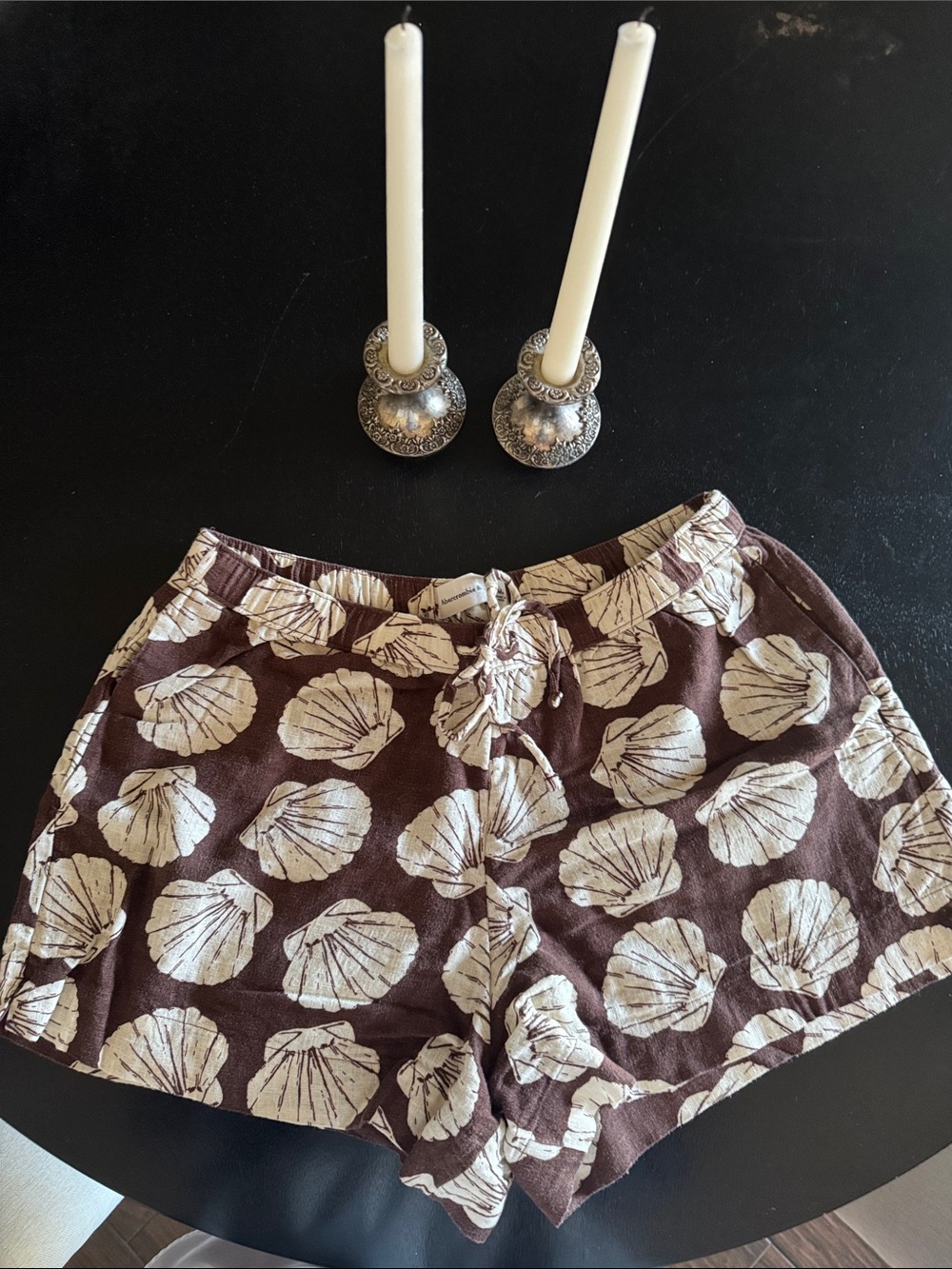 Abercrombie linen pull on short shell-Print Brown Women's Drawstring Shorts